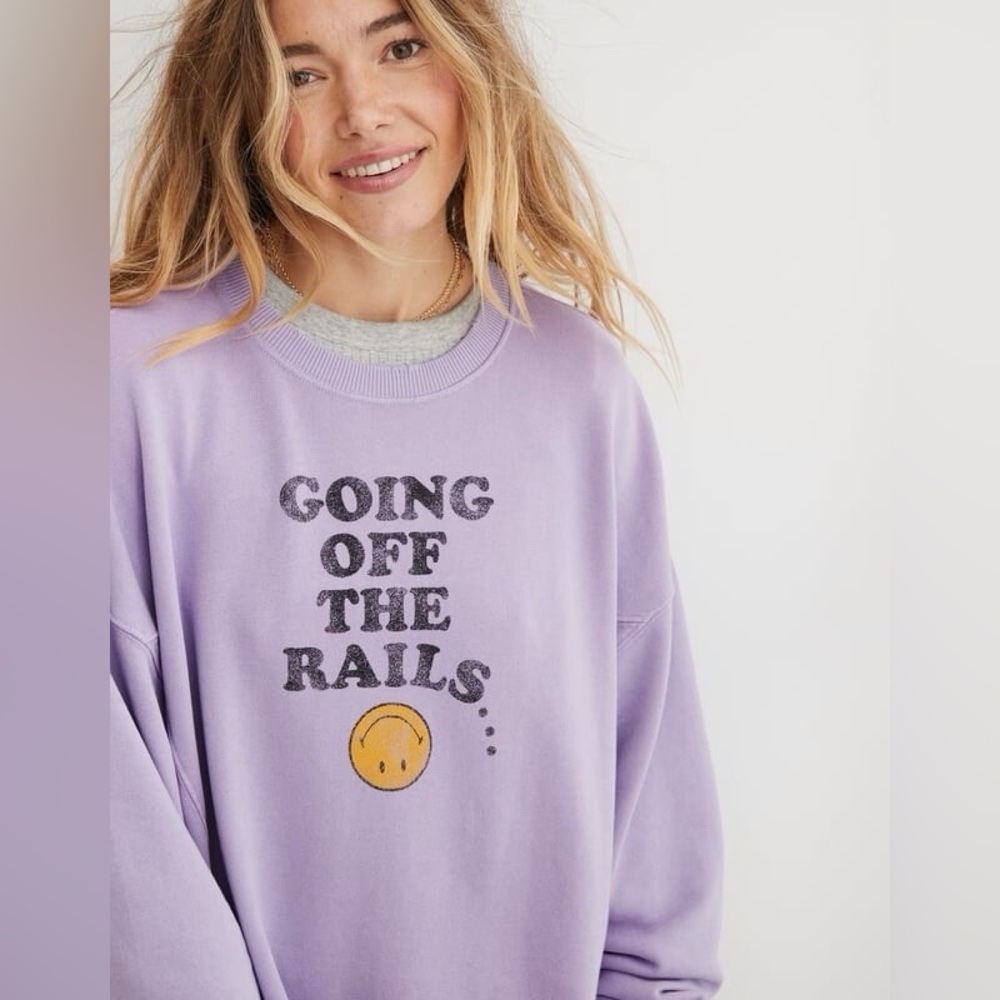 Aerie x Smiley Going Off the Rails Light Purple Sweatshirt XS Flaws
